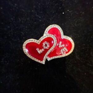 Chic Double Heart Red Brooch